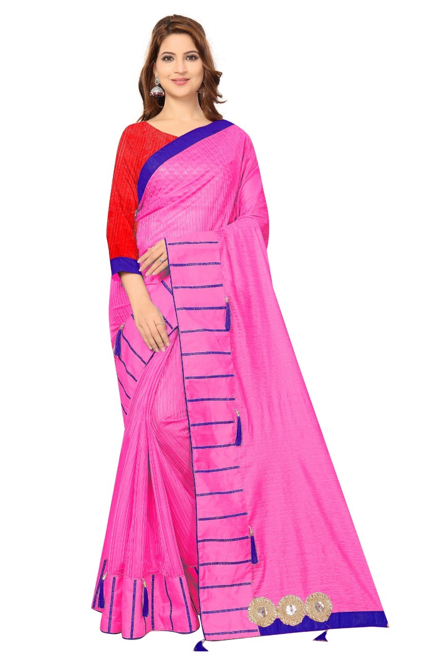 Pure Soft Polyester Saree With Beautiful Embroidery Design - 5.5 Mtr Length, 0.8 Mtr Blouse | Multicolour, Patch Work Art Silk Style