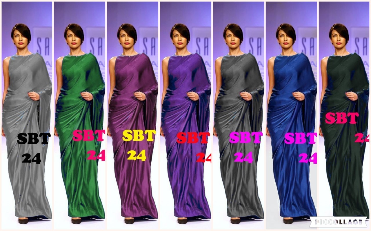 Plain Satin Saree - Satin Fabric, Length 5.5 Mtr, Blouse Length 0.8 Mtr | Multicolour, Plain Pattern, Patch Work Elegance