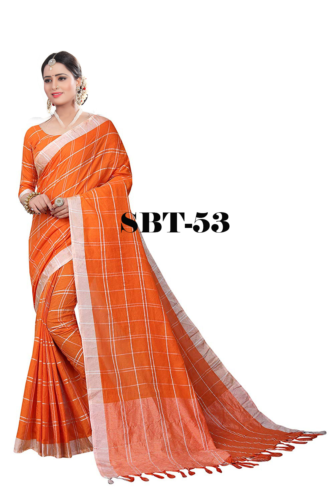 Linen Saree With Jhalar - 5.5 Mtr Length, 0.8 Mtr Blouse | Multicolour Striped Pattern, Sequins Closure, Elegant Sequin Work