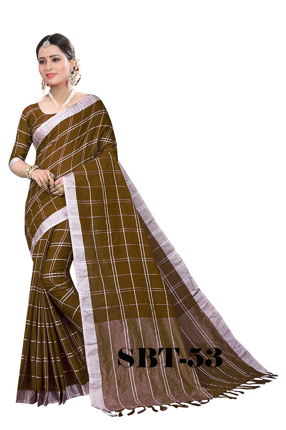 Linen Saree With Jhalar - 5.5 Mtr Length, 0.8 Mtr Blouse | Multicolour Striped Pattern, Sequins Closure, Elegant Sequin Work