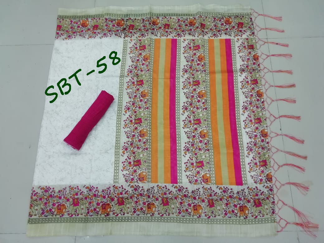 Fancy Art Silk Printed Saree - Art Silk Fabric 5.5 Mtr Length Multicolour Floral Pattern | Laces Closure Sequin Work 0.8 Mtr Blouse Length