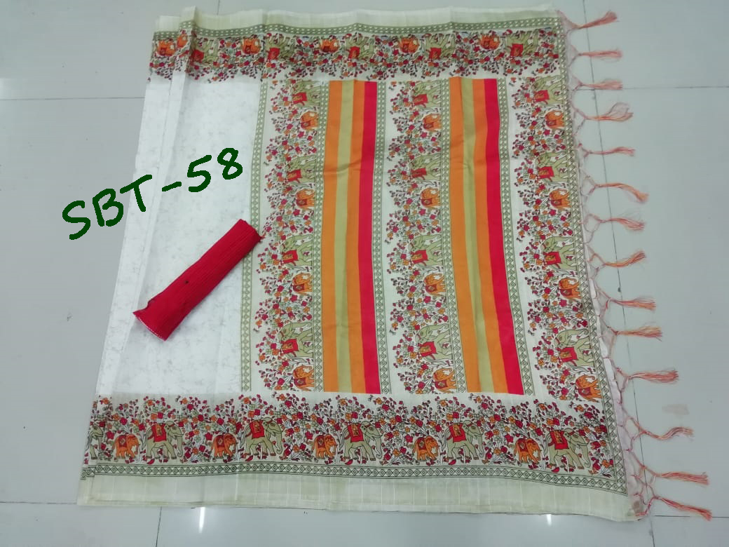 Fancy Art Silk Printed Saree - Art Silk Fabric 5.5 Mtr Length Multicolour Floral Pattern | Laces Closure Sequin Work 0.8 Mtr Blouse Length