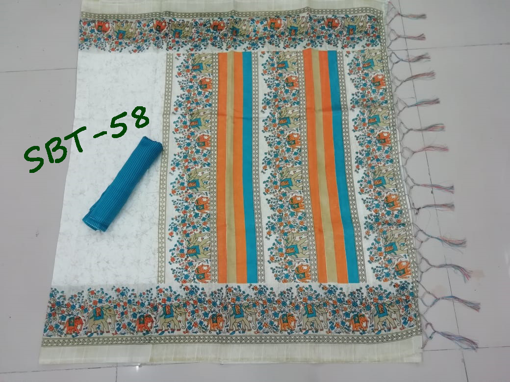 Fancy Art Silk Printed Saree - Art Silk Fabric 5.5 Mtr Length Multicolour Floral Pattern | Laces Closure Sequin Work 0.8 Mtr Blouse Length