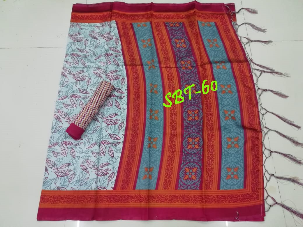 Art Silk Saree - 5.5 Mtr Length, 0.8 Mtr Blouse | Multicolour Floral Print With Zari Work And Lace Closure