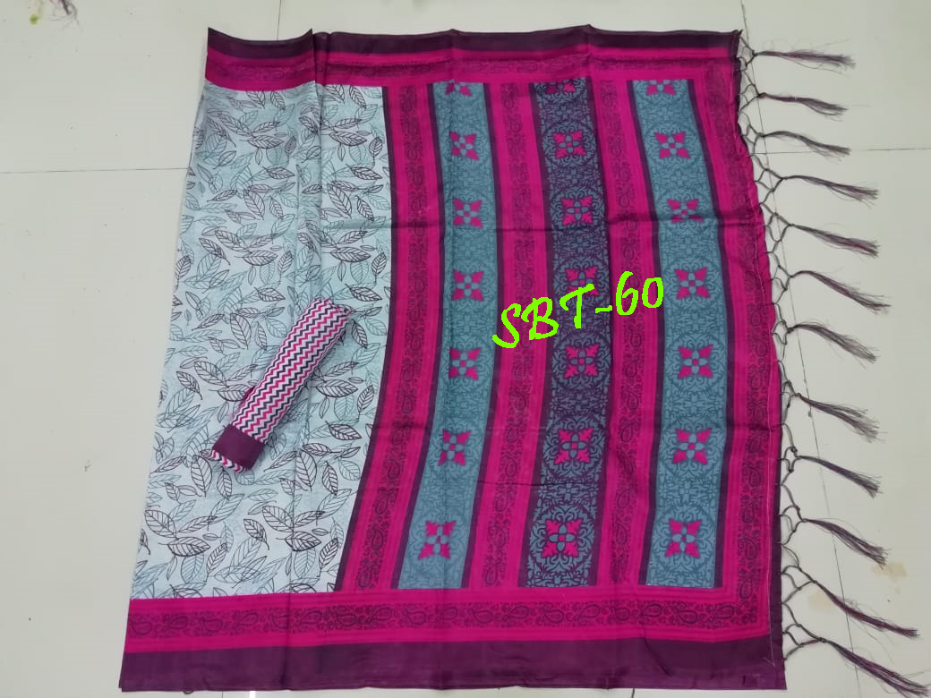 Art Silk Saree - 5.5 Mtr Length, 0.8 Mtr Blouse | Multicolour Floral Print With Zari Work And Lace Closure