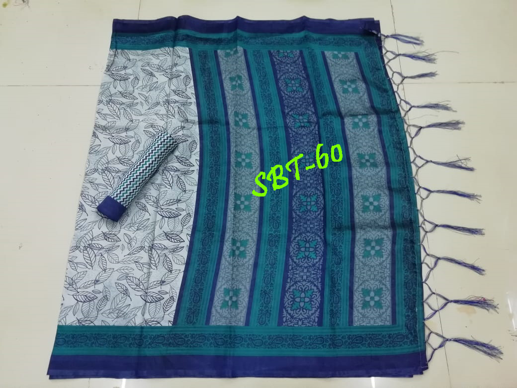 Art Silk Saree - 5.5 Mtr Length, 0.8 Mtr Blouse | Multicolour Floral Print With Zari Work And Lace Closure