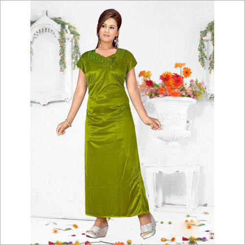 Ladies Plain Nighty - Cotton, Customized Size, Green Color | Short Sleeves, Ideal for Summer Night Suits for Women