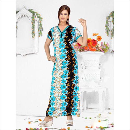 Ladies Soft Cotton Nighty - Cotton, Customized Size, Floral Print , Short Sleeves, Deep V Neck Design for Comfortable Summer Sleep