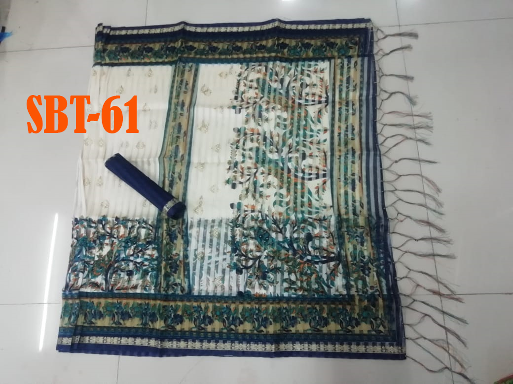 Saniya Patti Printed Saree With Jhalar - Cotton Blend, Length: 5.5 Mtr, Blouse Length: 0.8 Mtr | Features: Zari Work, Multicolour Checked Pattern, Beaded Closure