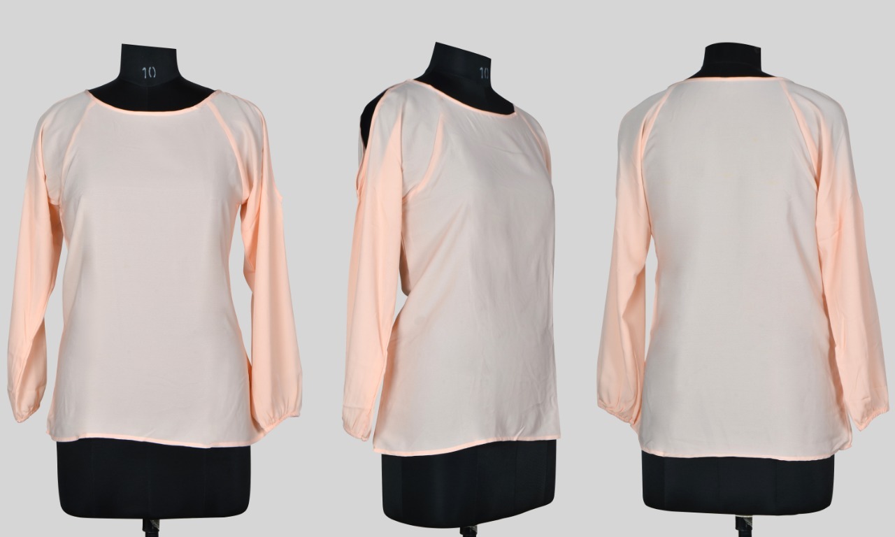 Designer Top - Crepe, Size [S, M, L, Xl], Peach Color, Full Sleeves, Plain Pattern, All Season, Printed Fabric | Trendy Look, Washable, Long-lasting