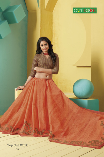 Orange Cotton Fancy Saree