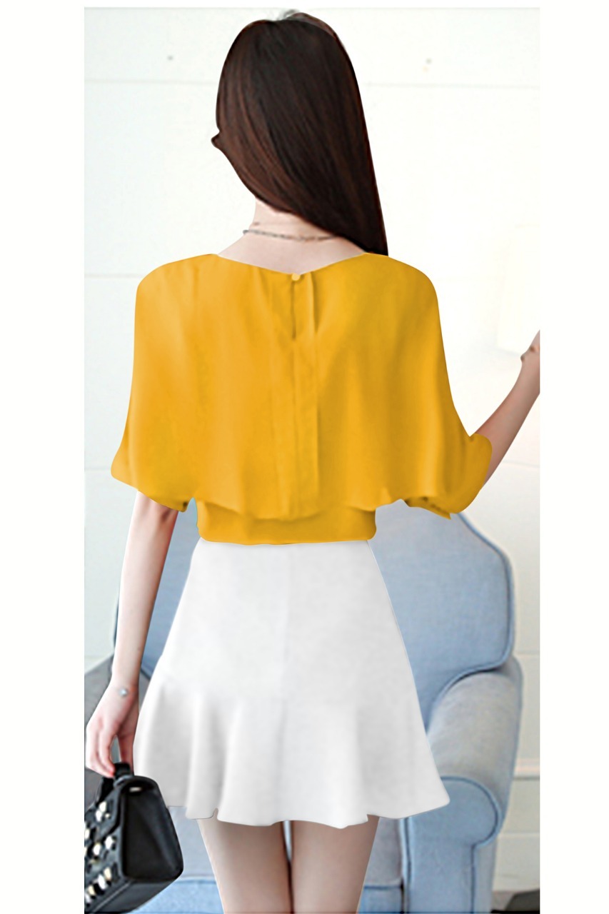 Designer Top - Crepe, Size M/l/s/xl, Yellow Color , Sleeveless, Washable, Modern Pattern For Trendy College Girls