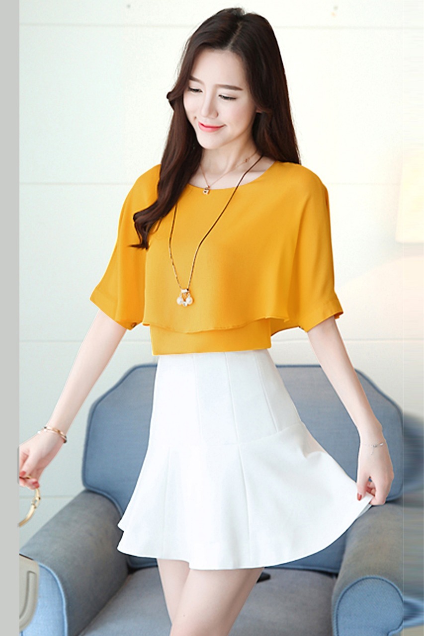 Designer Top - Crepe, Size M/l/s/xl, Yellow Color , Sleeveless, Washable, Modern Pattern For Trendy College Girls