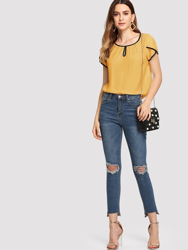 Trendy Top - Crepe Material, M & Xl Sizes, Yellow Color | Sleeveless, Washable, All-season, Plain Pattern, Modern Ethnic Design
