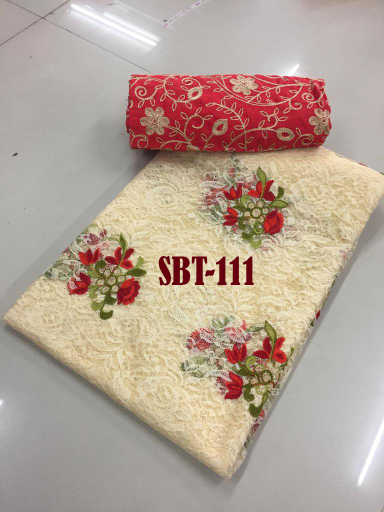 Russel Net With Flower Butta Embroidery Saree - Net Fabric, 5.5 Mtr Length, Multicolour, Hand Embroidery, Lace Closure, Traditional Indian Style