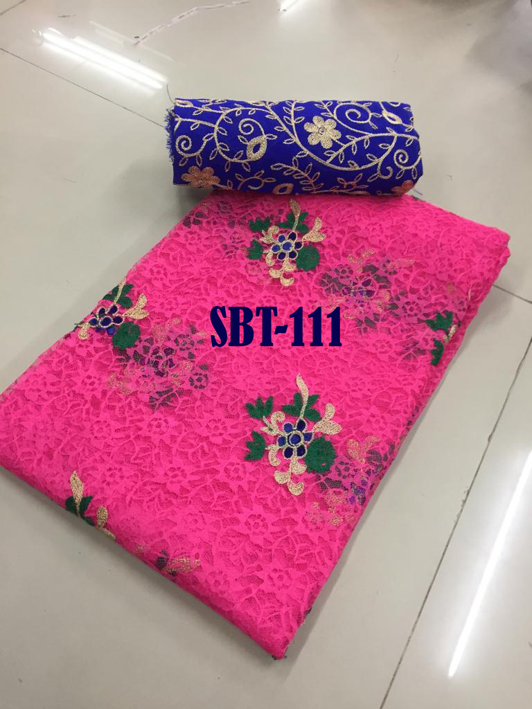 Russel Net With Flower Butta Embroidery Saree - Net Fabric, 5.5 Mtr Length, Multicolour, Hand Embroidery, Lace Closure, Traditional Indian Style