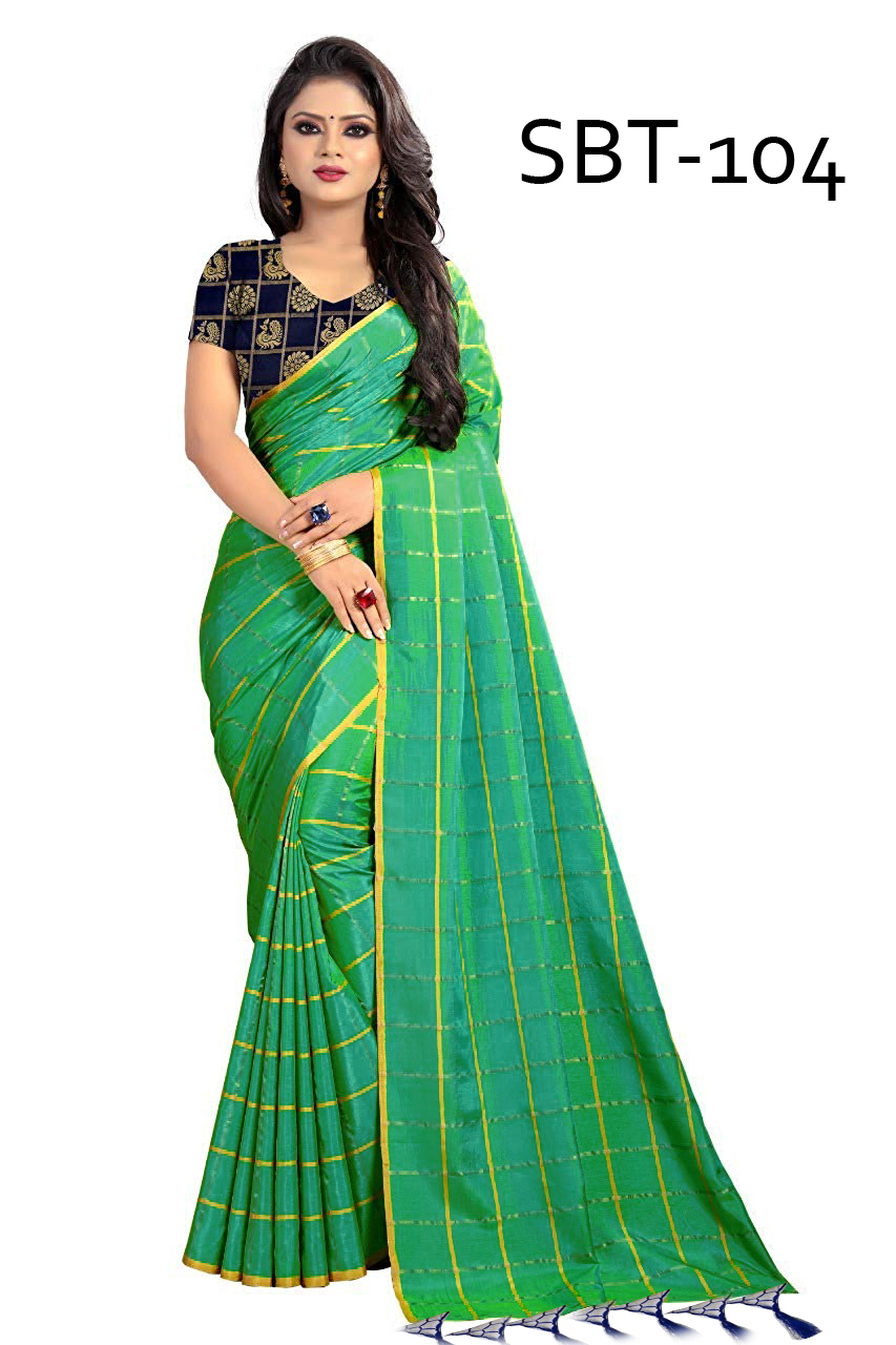 Uppada Checks Saree With Jhalar - Jacquard Fabric, 5.5 Mtr Length, Multicolor, Thread Work, Lace Closure, Checked Pattern, Indian Style