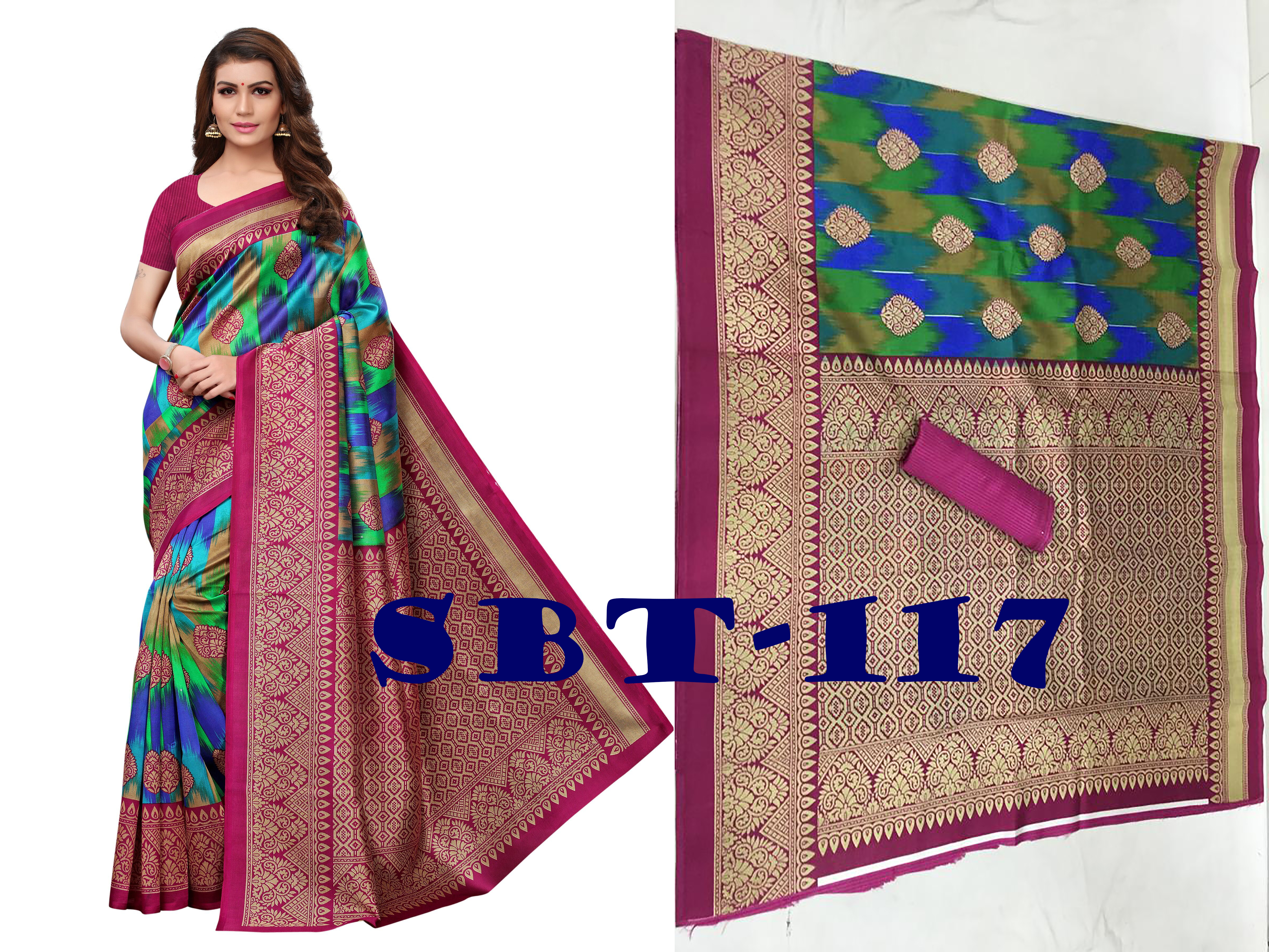 Printed Silk Saree - 5.5 Mtr Length, 0.8 Mtr Blouse | Floral Print, Multicolour, Art Silk, Zari Work, Laces Closure, Other Indian Style
