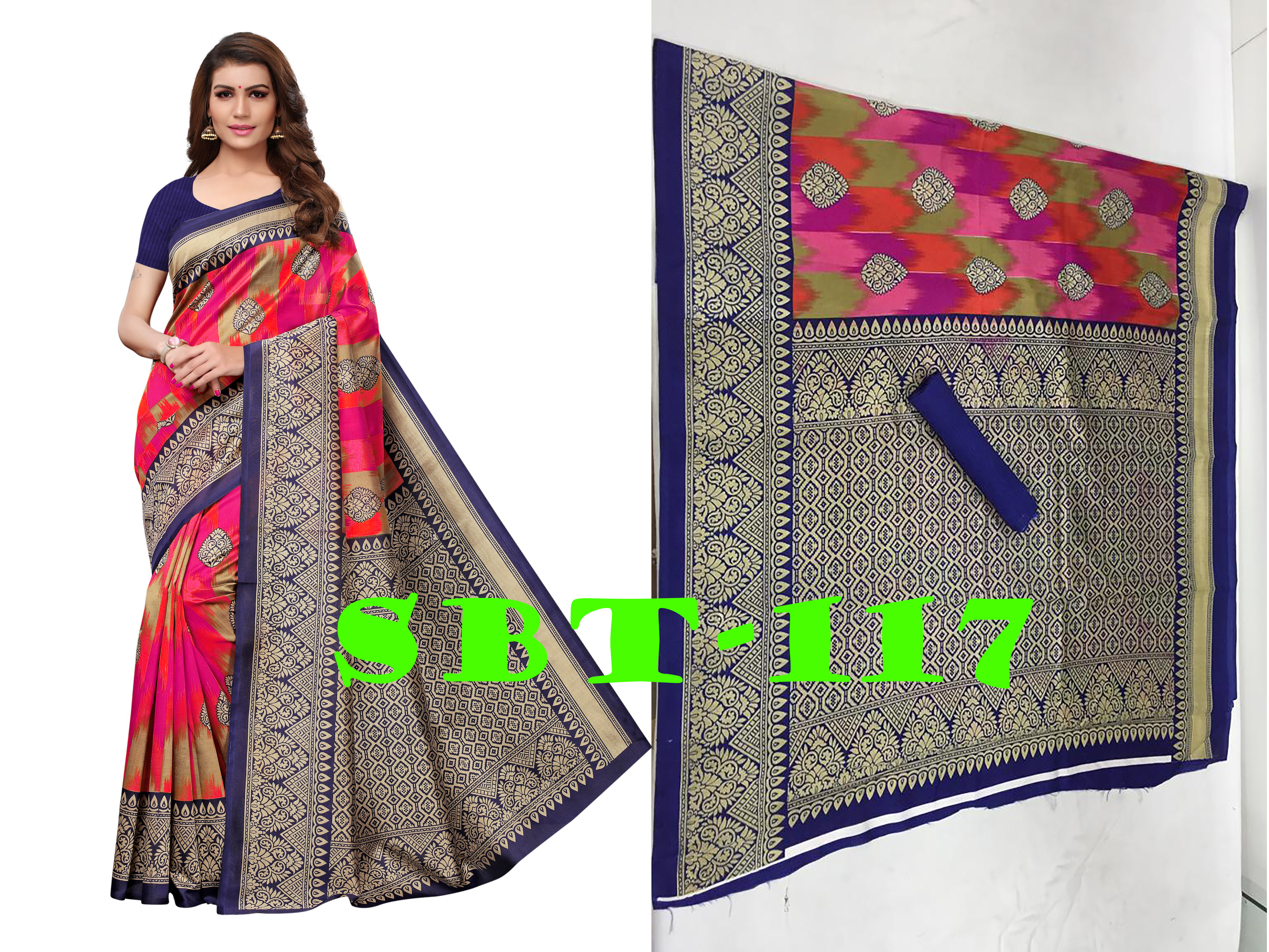 Printed Silk Saree - 5.5 Mtr Length, 0.8 Mtr Blouse | Floral Print, Multicolour, Art Silk, Zari Work, Laces Closure, Other Indian Style