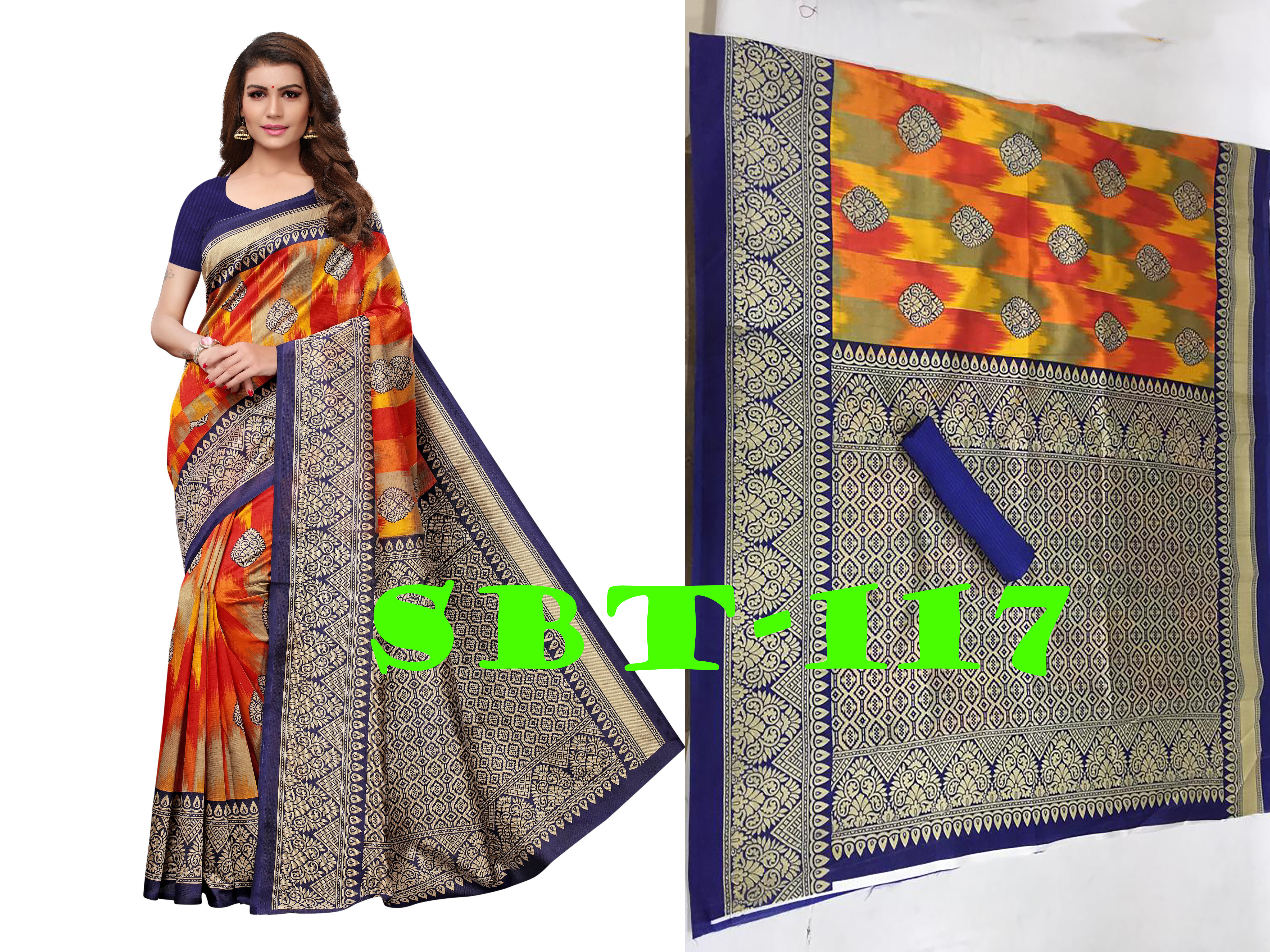Printed Silk Saree - 5.5 Mtr Length, 0.8 Mtr Blouse | Floral Print, Multicolour, Art Silk, Zari Work, Laces Closure, Other Indian Style