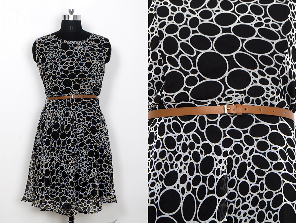 Skater Dresses - Georgette, Sizes S-xxl, Black Color, Length 38-39 Inches | Sleeveless, Printed Pattern, No Fade, Washable, Stylish Western Wear