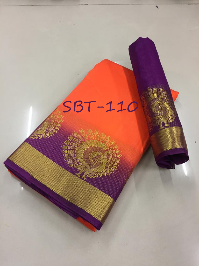 Multicolor Tussar Silk Saree With Peacock Border Design