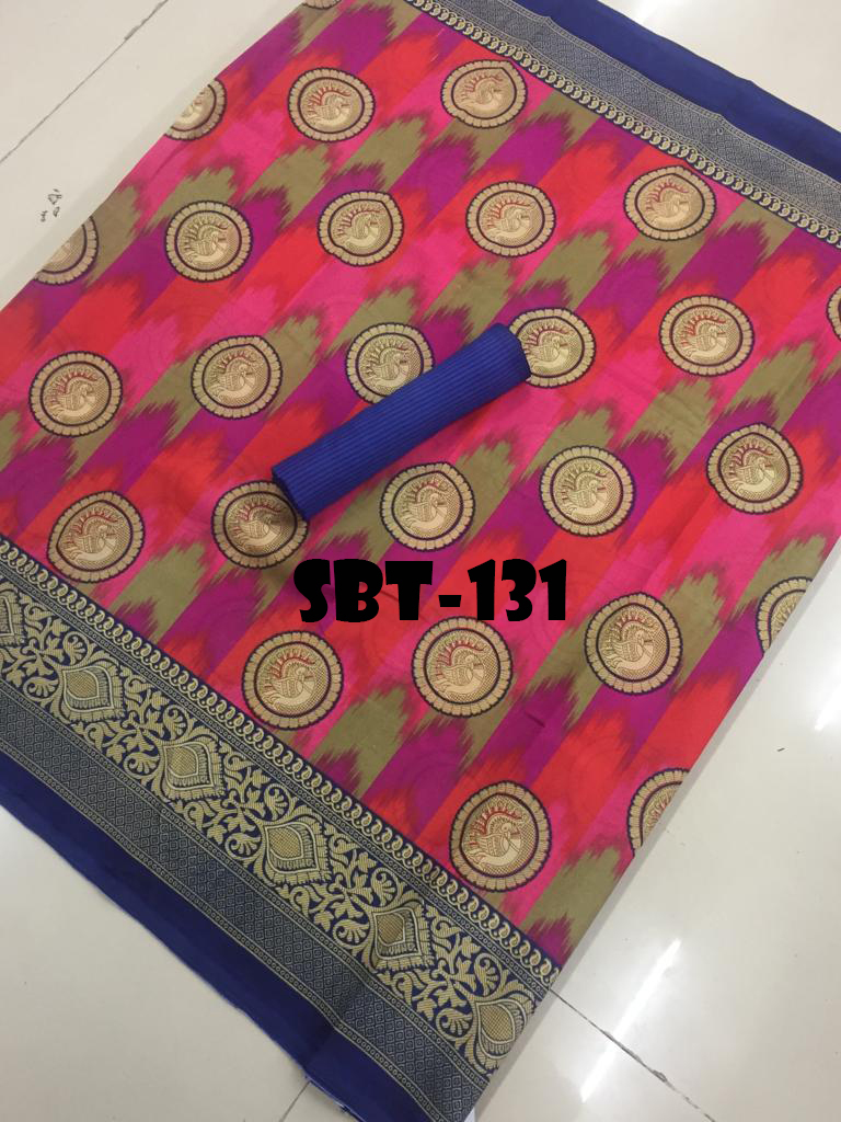Printed Art Silk Saree - Art Silk 5.5 Mtr Length 0.8 Mtr Blouse | Multicolour Printed Pattern Laces Closure Zari Work