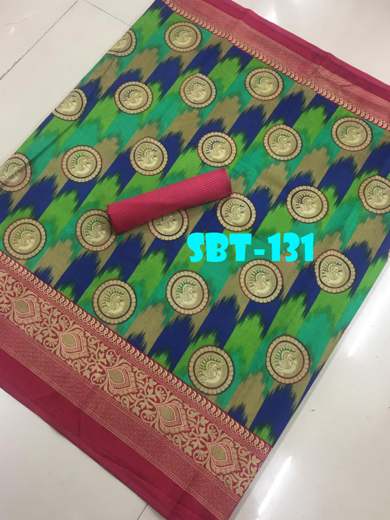 Printed Art Silk Saree - Art Silk 5.5 Mtr Length 0.8 Mtr Blouse | Multicolour Printed Pattern Laces Closure Zari Work
