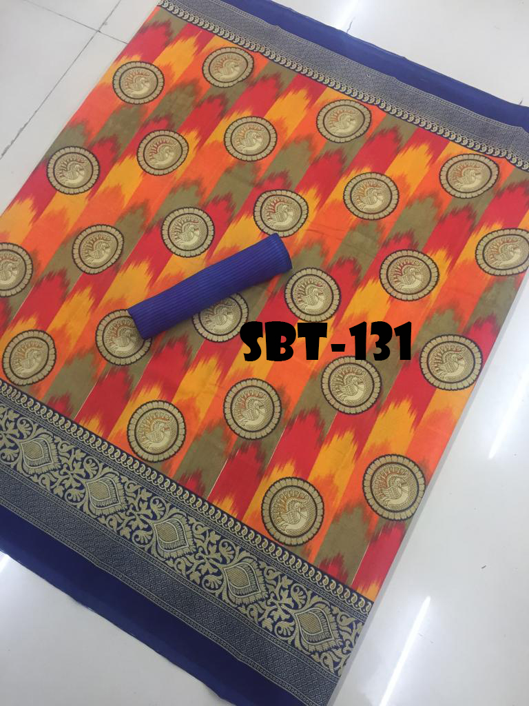 Printed Art Silk Saree - Art Silk 5.5 Mtr Length 0.8 Mtr Blouse | Multicolour Printed Pattern Laces Closure Zari Work