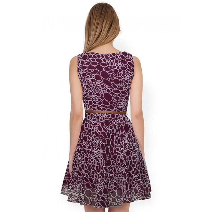 Women Western Dresses - Georgette, 38-39 Inch Length | Wine Color, Casual Dress, Sleeveless, Printed Pattern, All Season Wear