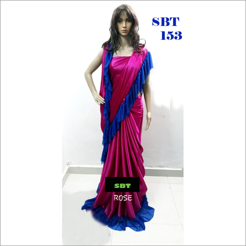 लाइक्रा लेस बॉर्डर साड़ी के साथ मल्टीकलर प्लेन जापान साटन