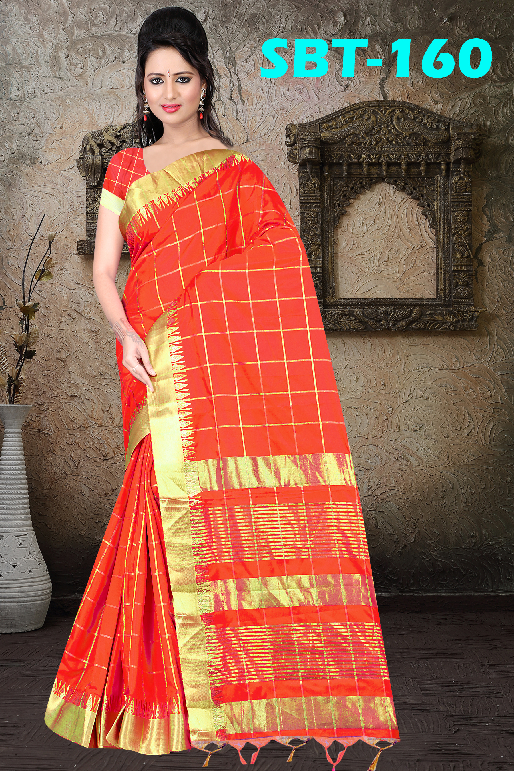Uppada Checks Saree With Jacquard Border - Jacquard Material, 5.5 Mtr Length, Multicolor Design | Laced Closure, Checked Pattern, Elegant Thread Work