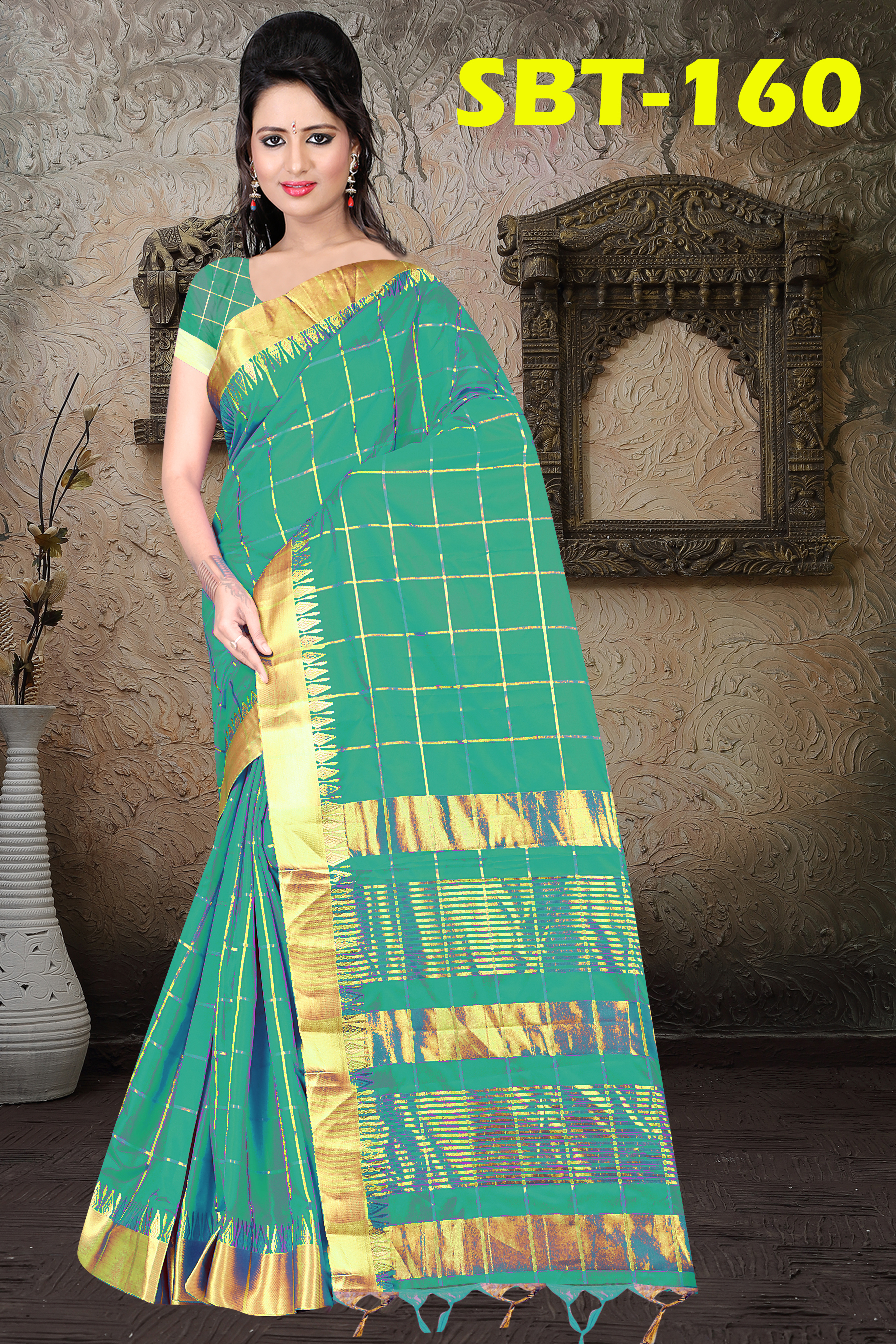 Uppada Checks Saree With Jacquard Border - Jacquard Material, 5.5 Mtr Length, Multicolor Design | Laced Closure, Checked Pattern, Elegant Thread Work
