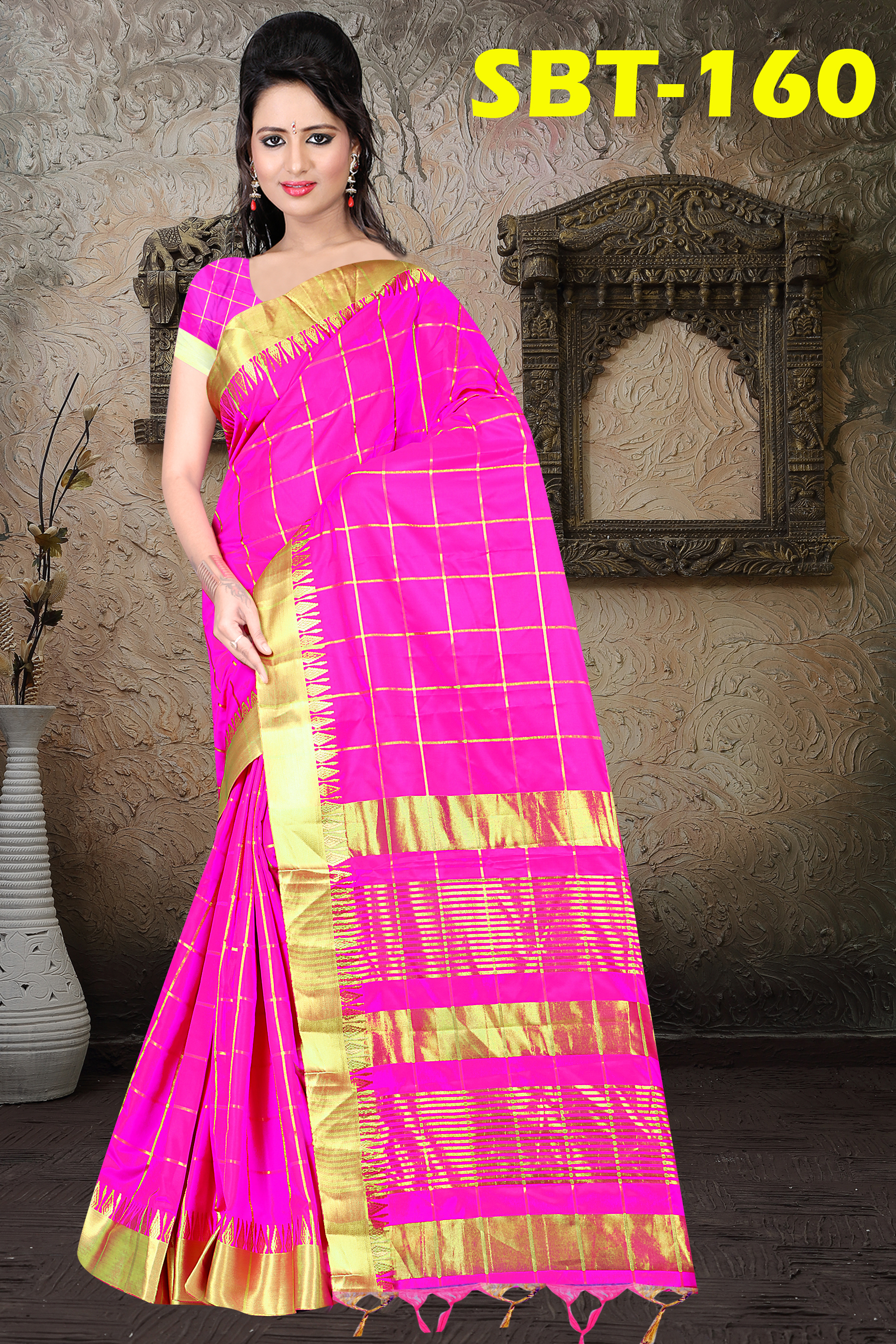 Uppada Checks Saree With Jacquard Border - Jacquard Material, 5.5 Mtr Length, Multicolor Design | Laced Closure, Checked Pattern, Elegant Thread Work