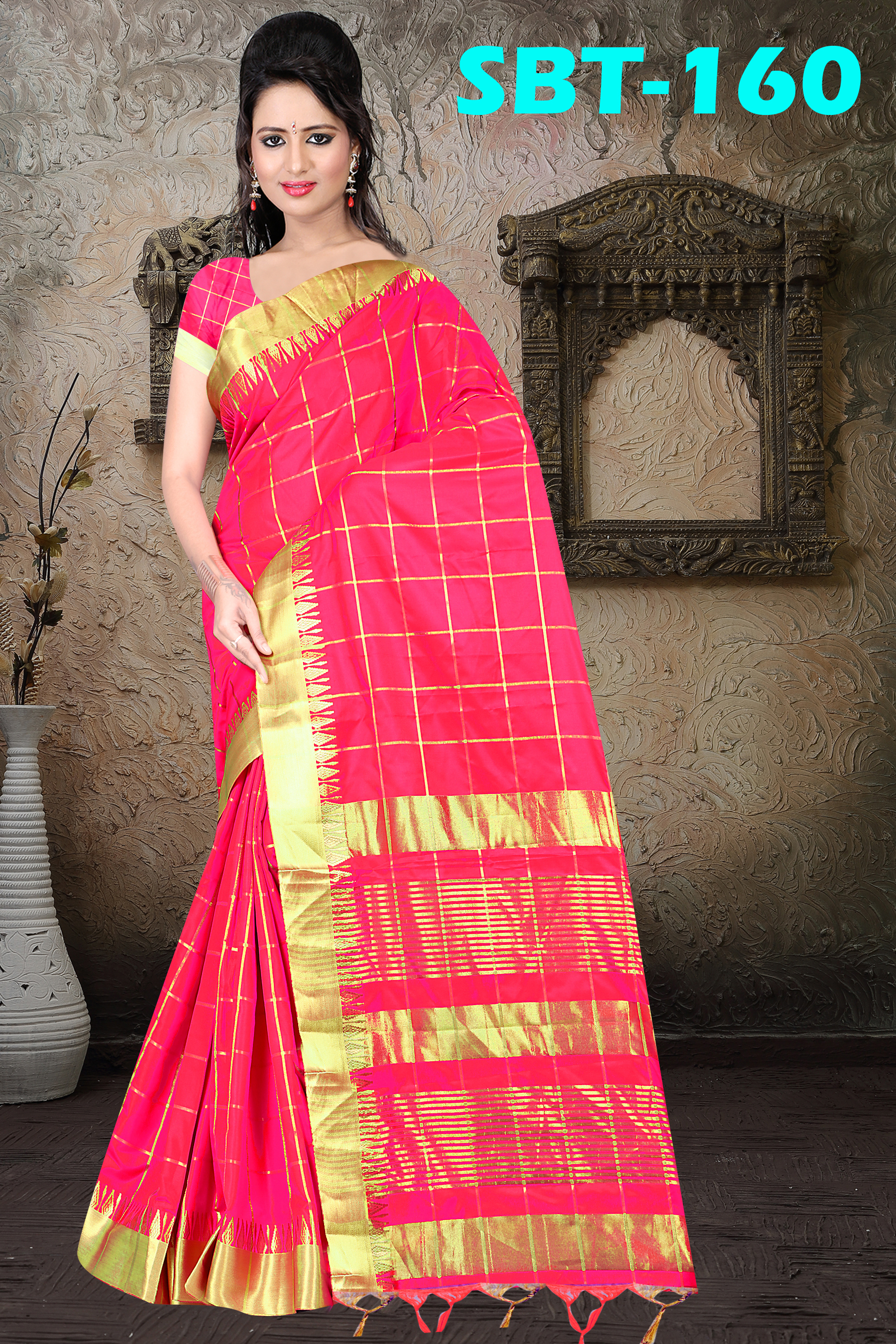 Uppada Checks Saree With Jacquard Border - Jacquard Material, 5.5 Mtr Length, Multicolor Design | Laced Closure, Checked Pattern, Elegant Thread Work