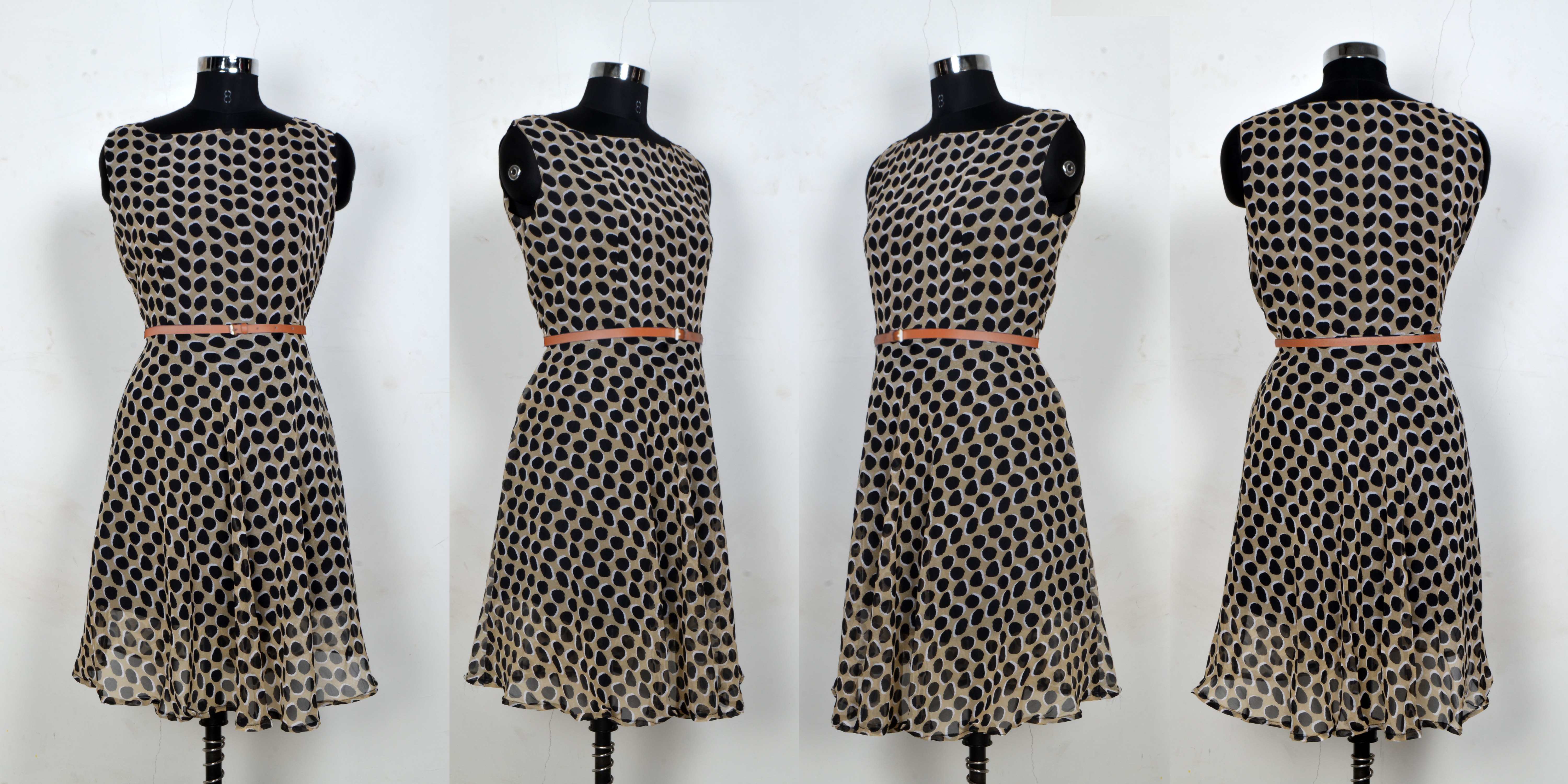 Western Wear Dress - Georgette, 36 Inch Length, Sleeveless, Chiku Color | Printed Pattern, Washable, Non-fading, Ideal For All Seasons