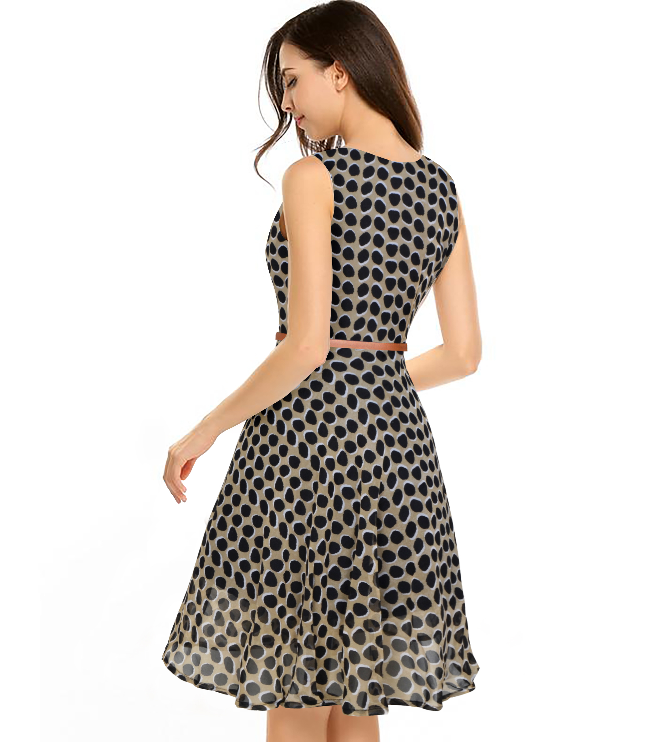 Western Wear Dress - Georgette, 36 Inch Length, Sleeveless, Chiku Color | Printed Pattern, Washable, Non-fading, Ideal For All Seasons