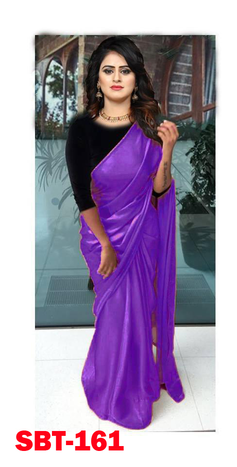 Plain Satin Saree - Satin, 5.5 Mtr Length, 0.8 Mtr Blouse | Multicolour, Striped Pattern, Zari Work, Lace Closure, Other Indian Style