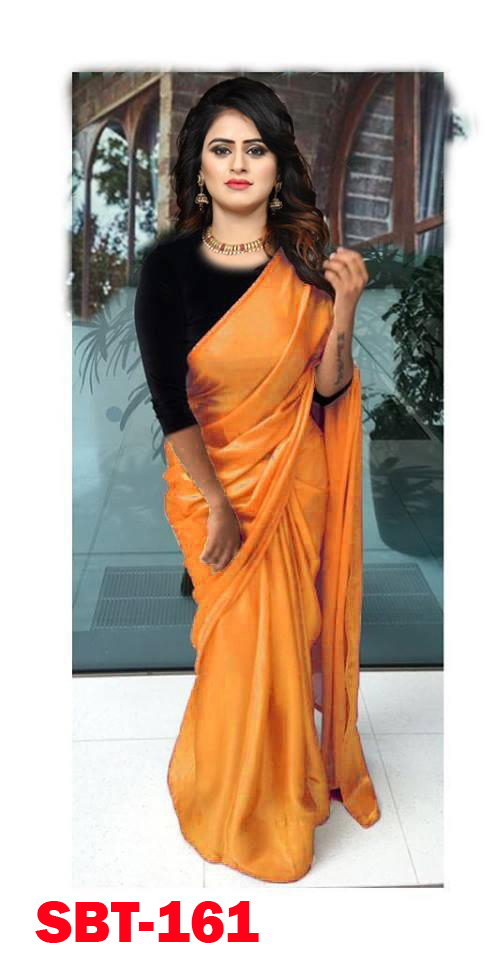 Plain Satin Saree - Satin, 5.5 Mtr Length, 0.8 Mtr Blouse | Multicolour, Striped Pattern, Zari Work, Lace Closure, Other Indian Style
