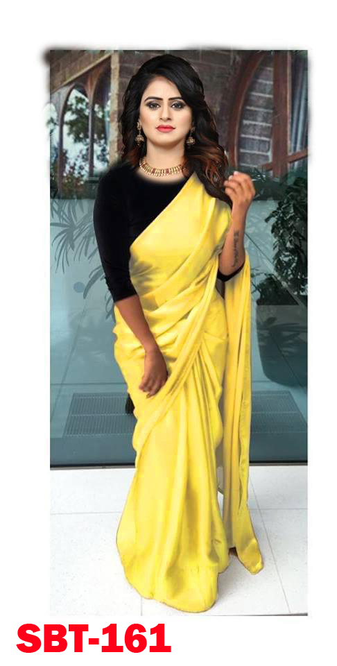 Plain Satin Saree - Satin, 5.5 Mtr Length, 0.8 Mtr Blouse | Multicolour, Striped Pattern, Zari Work, Lace Closure, Other Indian Style