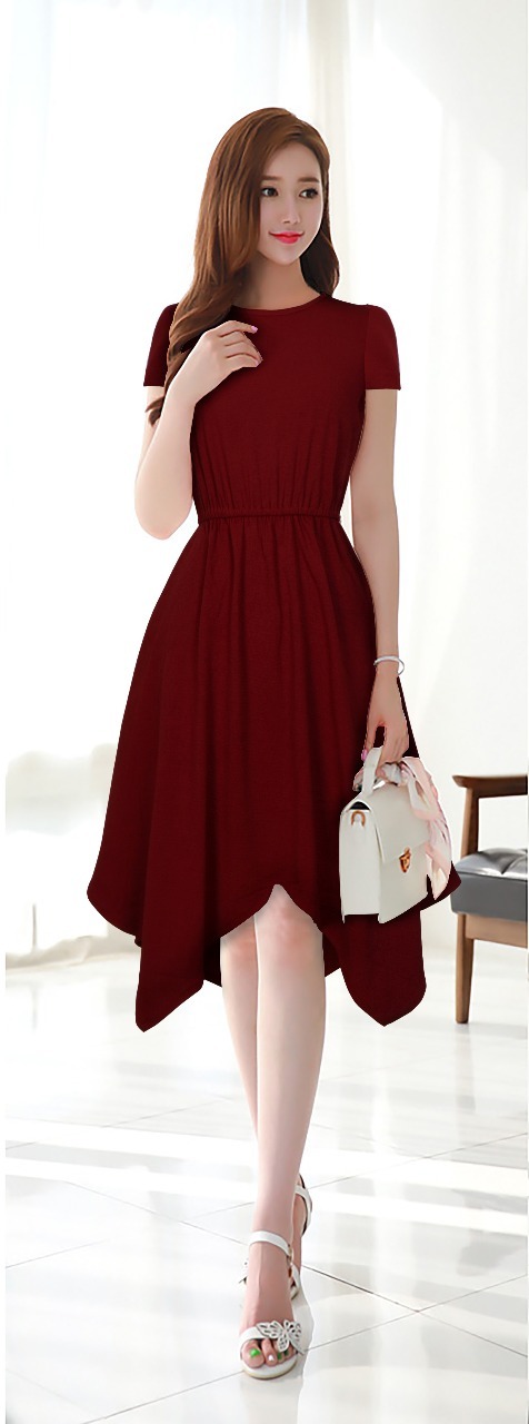 Western Dresses Design - Cotton Blend, Size S-xxl, Maroon, Casual Sleeveless Frock Suit, Washable, No Fade, Suitable For All Seasons