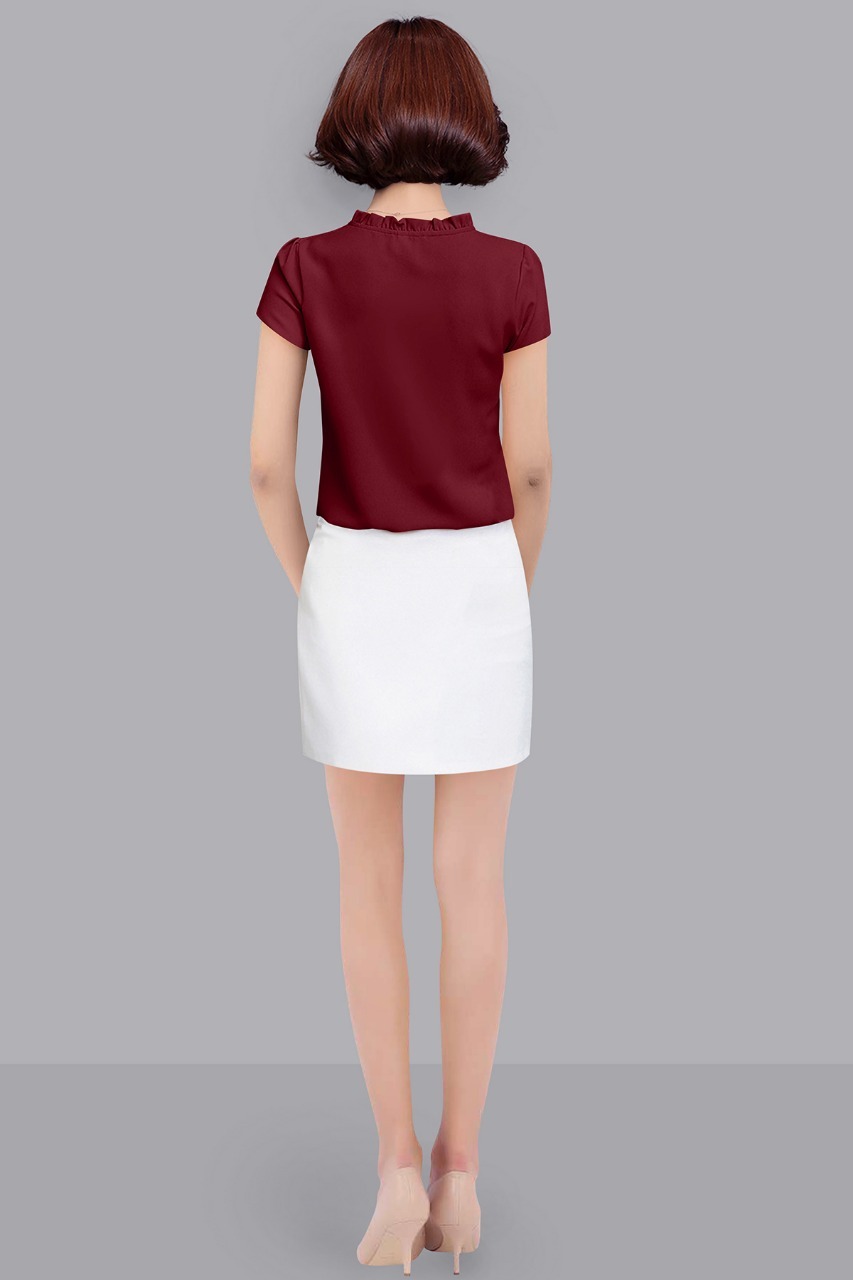 Trendy Top - Crepe Material, Sizes: S, M, L, Xl, Color: Maroon, Short Sleeves, Plain Pattern | Washable, All-season Wear, Durable Design