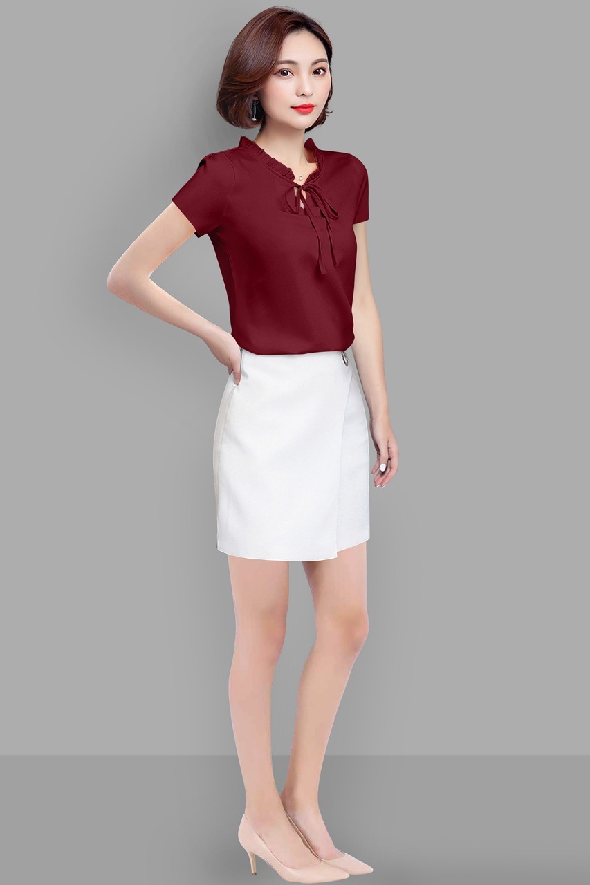 Trendy Top - Crepe Material, Sizes: S, M, L, Xl, Color: Maroon, Short Sleeves, Plain Pattern | Washable, All-season Wear, Durable Design