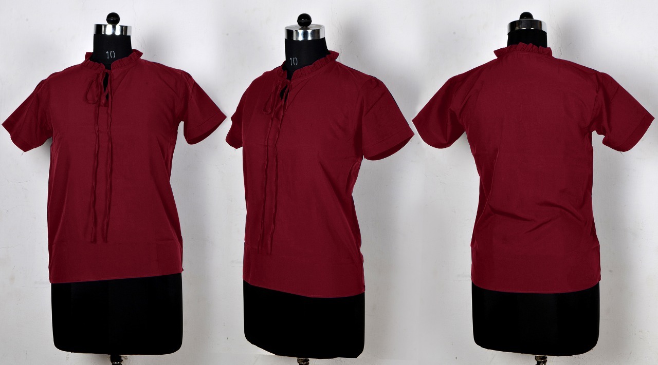 Trendy Top - Crepe Material, Sizes: S, M, L, Xl, Color: Maroon, Short Sleeves, Plain Pattern | Washable, All-season Wear, Durable Design