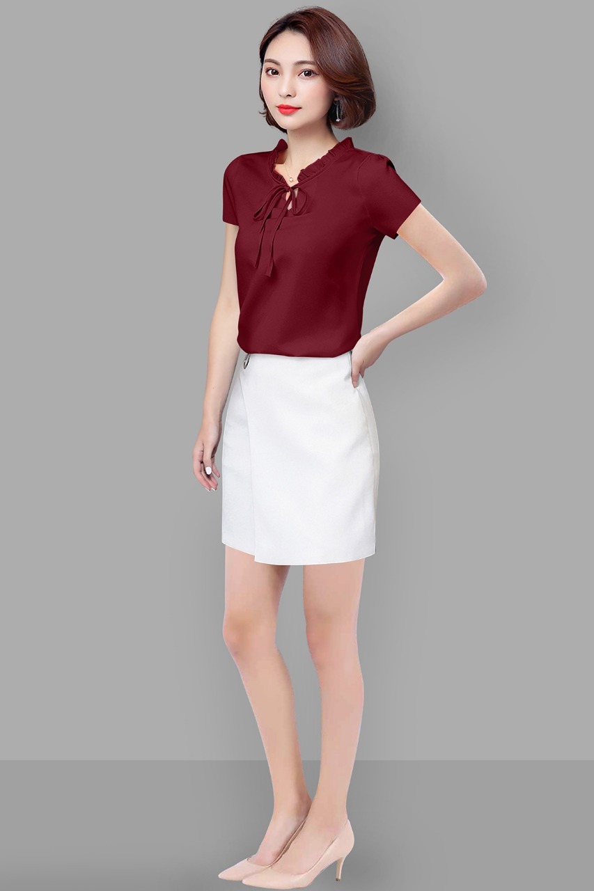 Trendy Top - Crepe Material, Sizes: S, M, L, Xl, Color: Maroon, Short Sleeves, Plain Pattern | Washable, All-season Wear, Durable Design