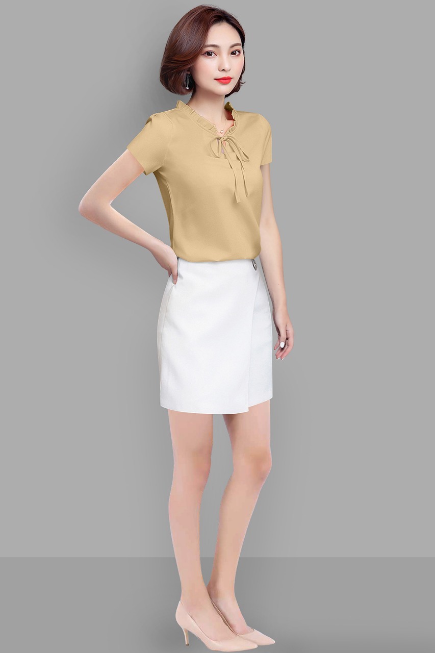 Designer Top - Crepe, Size S, M, L, Xl, Chiku Color, Short Sleeves, Plain Pattern | Washable, Ideal For College Girls, Long-lasting Quality