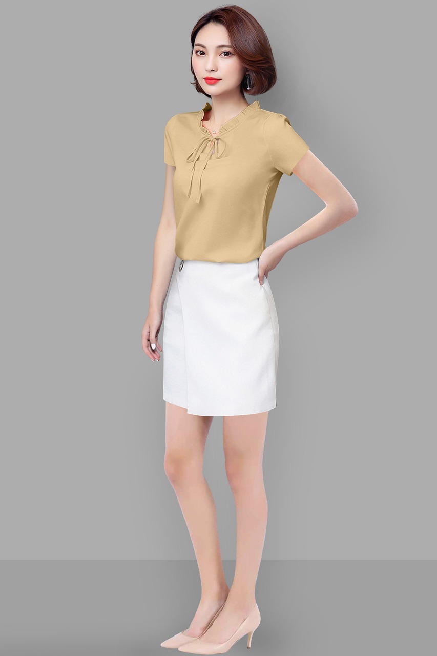 Designer Top - Crepe, Size S, M, L, Xl, Chiku Color, Short Sleeves, Plain Pattern | Washable, Ideal For College Girls, Long-lasting Quality