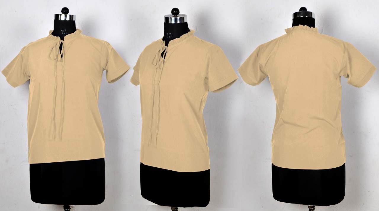 Designer Top - Crepe, Size S, M, L, Xl, Chiku Color, Short Sleeves, Plain Pattern | Washable, Ideal For College Girls, Long-lasting Quality