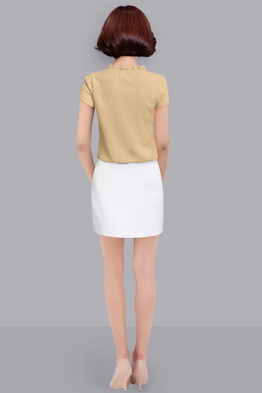 Designer Top - Crepe, Size S, M, L, Xl, Chiku Color, Short Sleeves, Plain Pattern | Washable, Ideal For College Girls, Long-lasting Quality