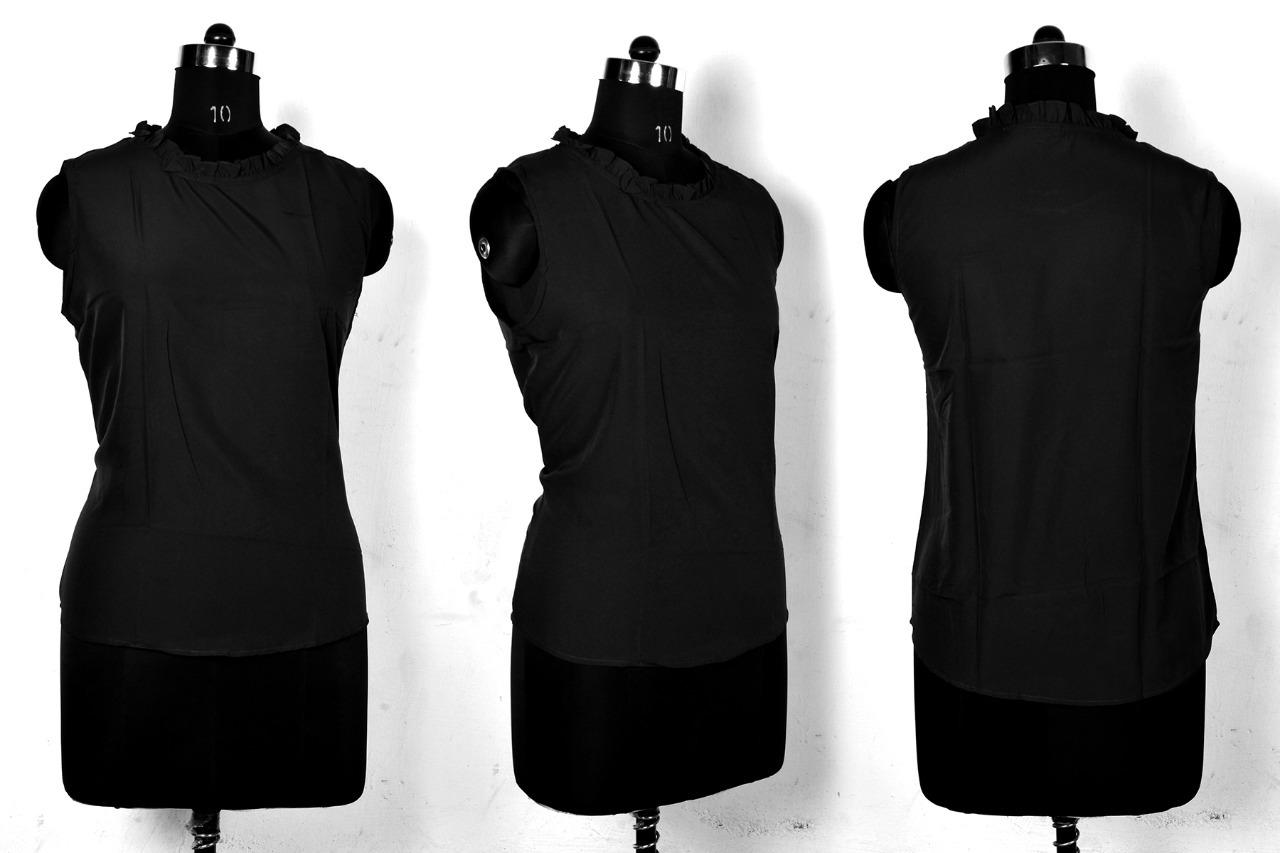 Designer Top - Crepe Fabric, Sizes S/l/xl, Black Color, Sleeveless Style, All-season Wear, Plain Pattern, Washable, Trendy Fashion Statement